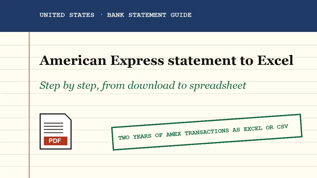American Express card statement PDF converted into an Excel file, guide cover