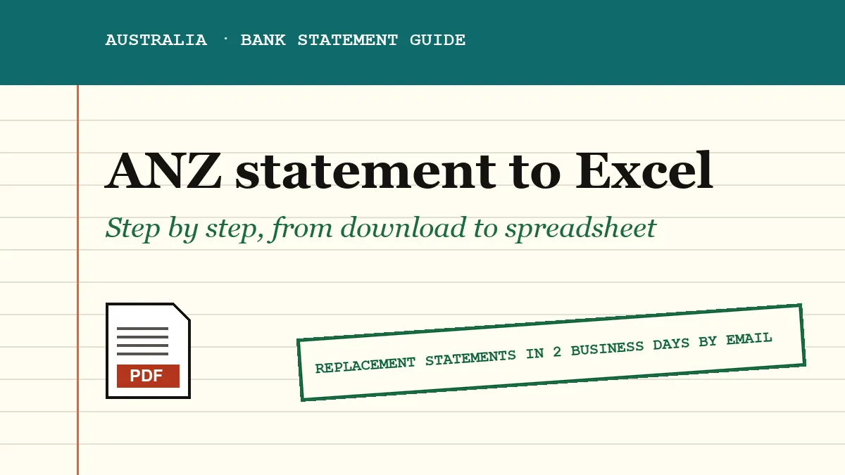 ANZ statement PDF turning into an Excel workbook, cover image for the ANZ guide