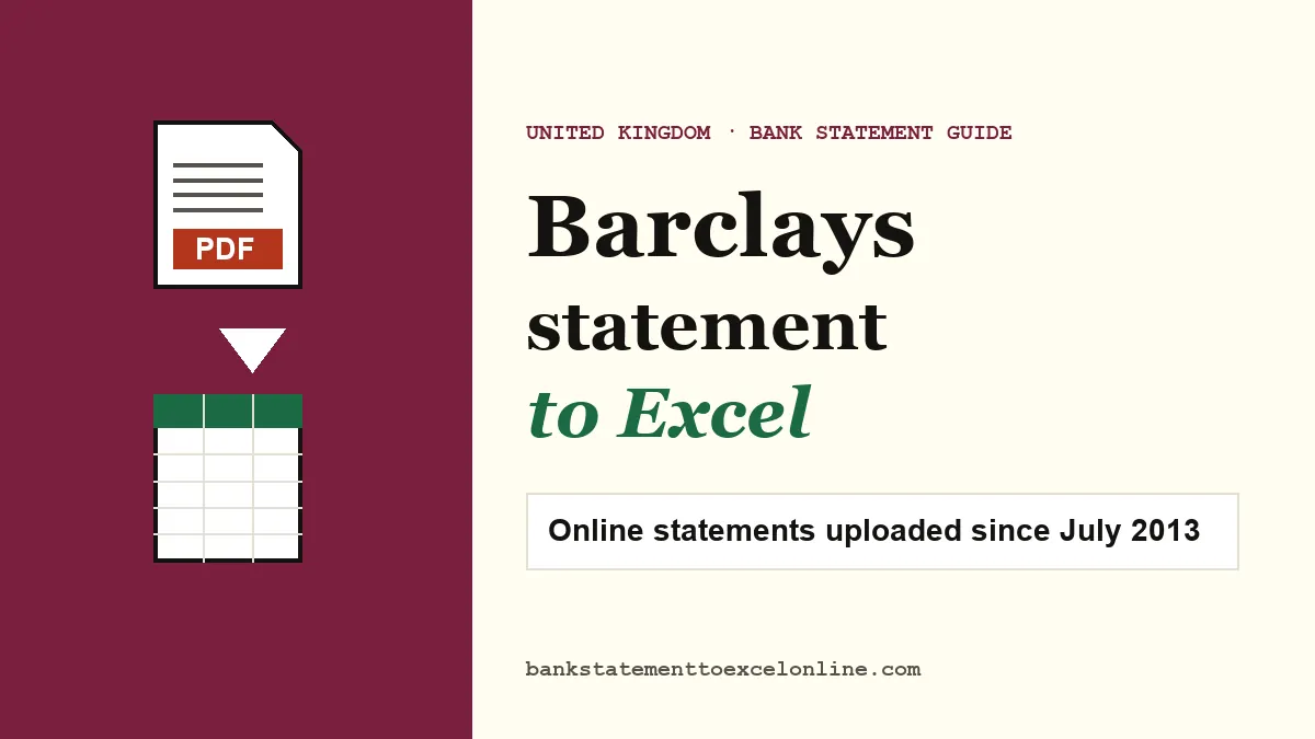 Barclays bank statement turned into an Excel file, current account guide cover