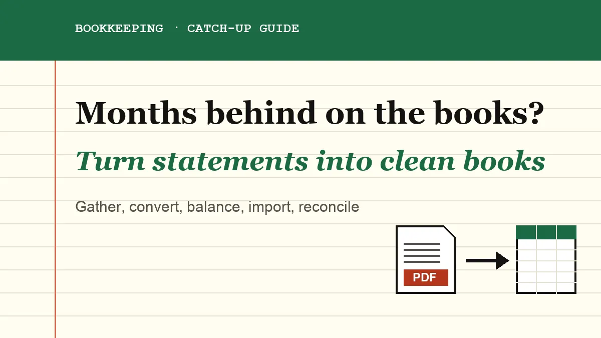 Months behind on the books? Turn statements into clean books: cover for the bookkeeping catch-up guide