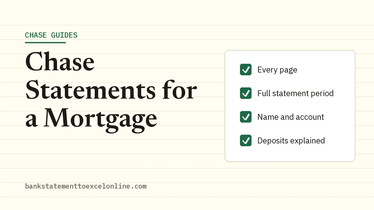 Chase Statements for a Mortgage: featured graphic for our Chase guide, demo data only