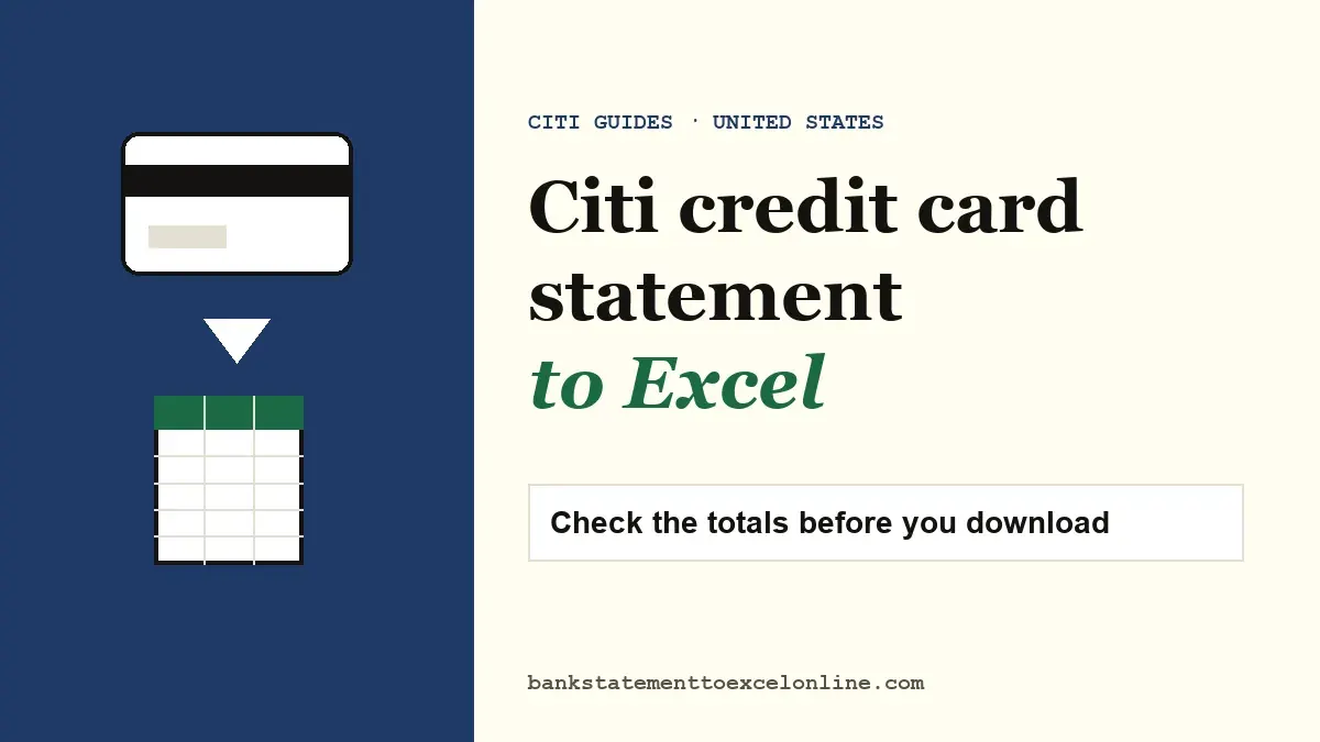 Cover for the Citi card statement to Excel guide: a PDF turning into a spreadsheet