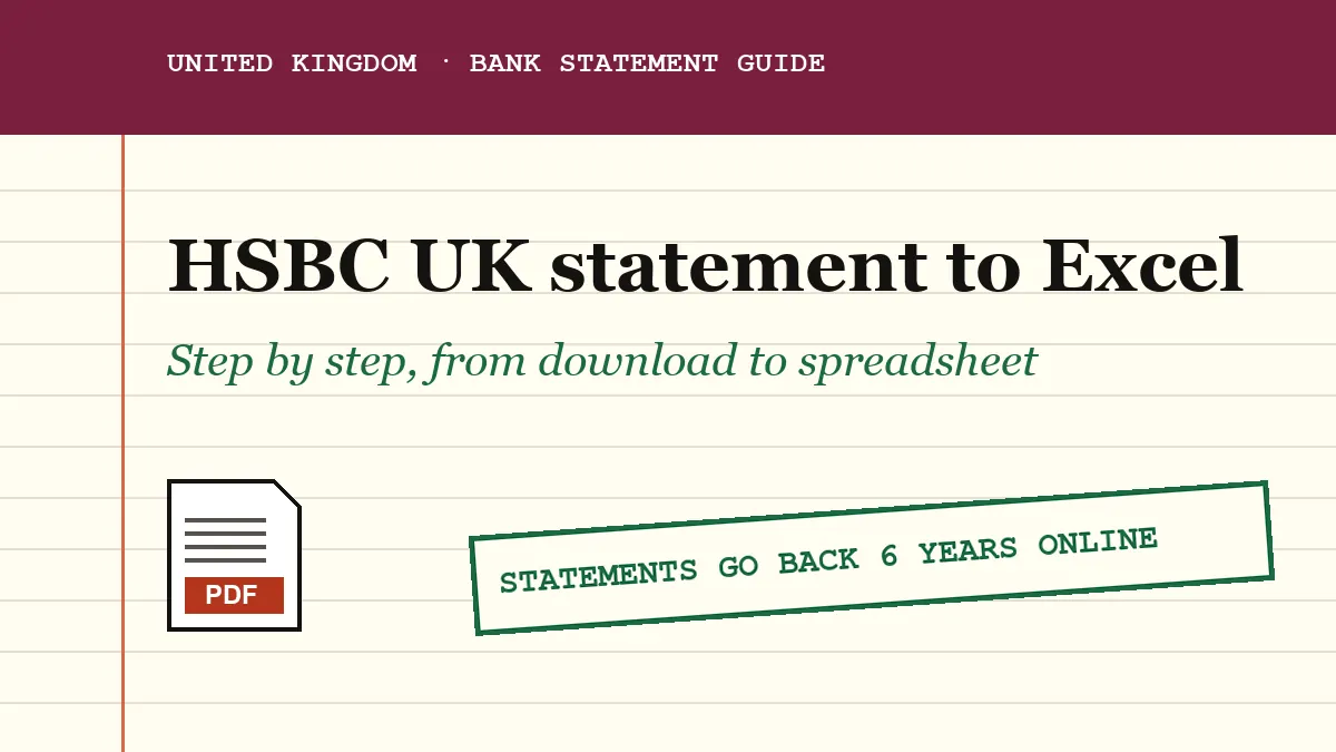 HSBC UK current account statement PDF becoming an Excel spreadsheet, guide cover