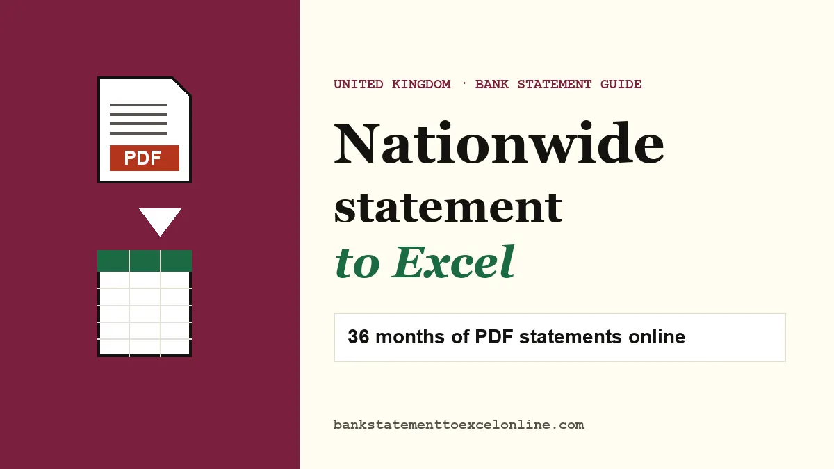 Nationwide building society statement PDF converted into an Excel sheet, guide cover