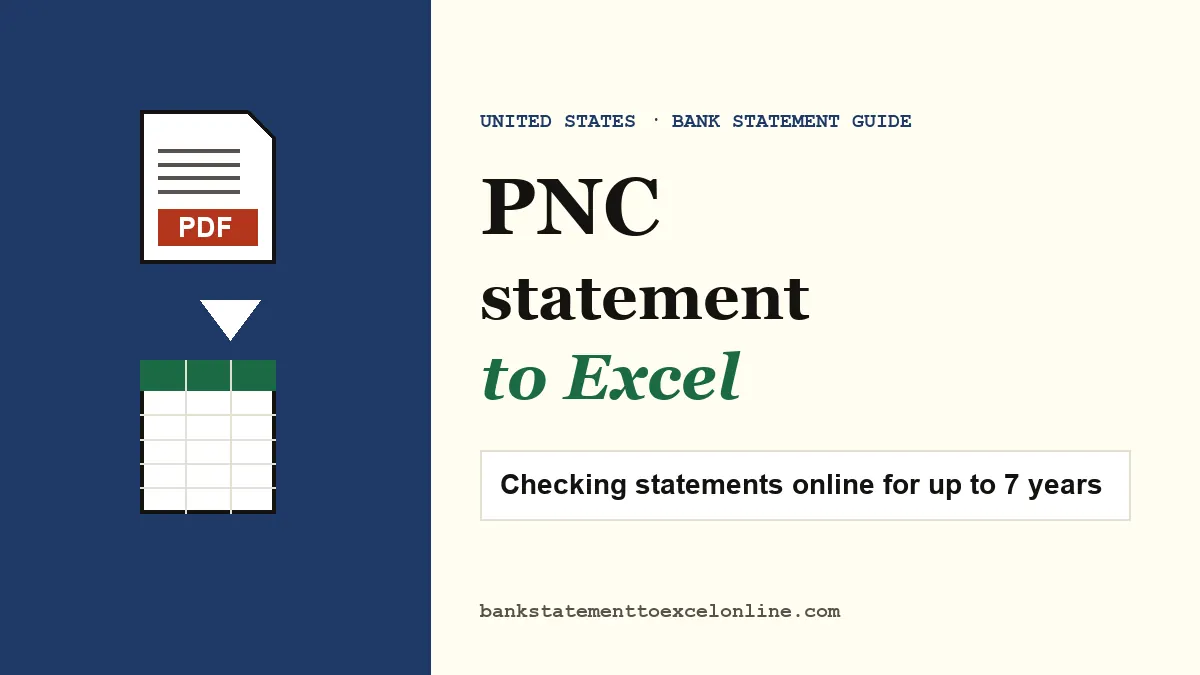 PNC bank statement PDF being exported into an Excel spreadsheet, guide cover