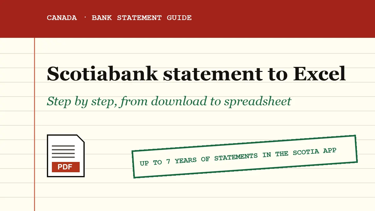 Scotiabank statement PDF turning into an Excel spreadsheet, guide cover image