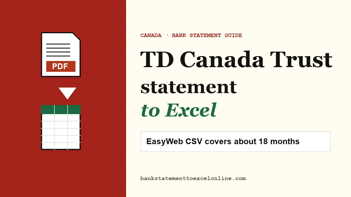 TD Canada Trust chequing statement PDF turning into an Excel spreadsheet, guide cover