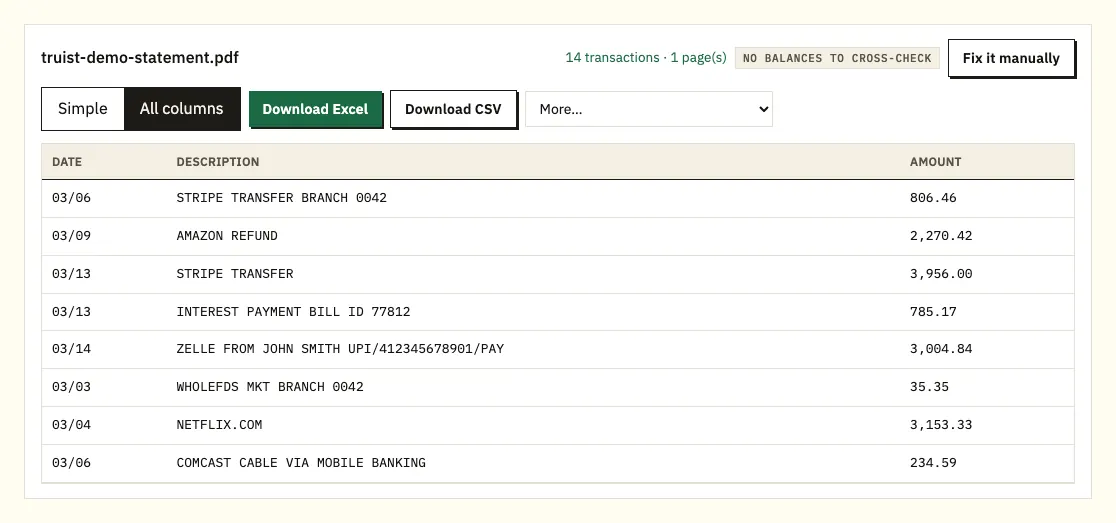 Converter combining a Truist transaction description split over two lines into one row
