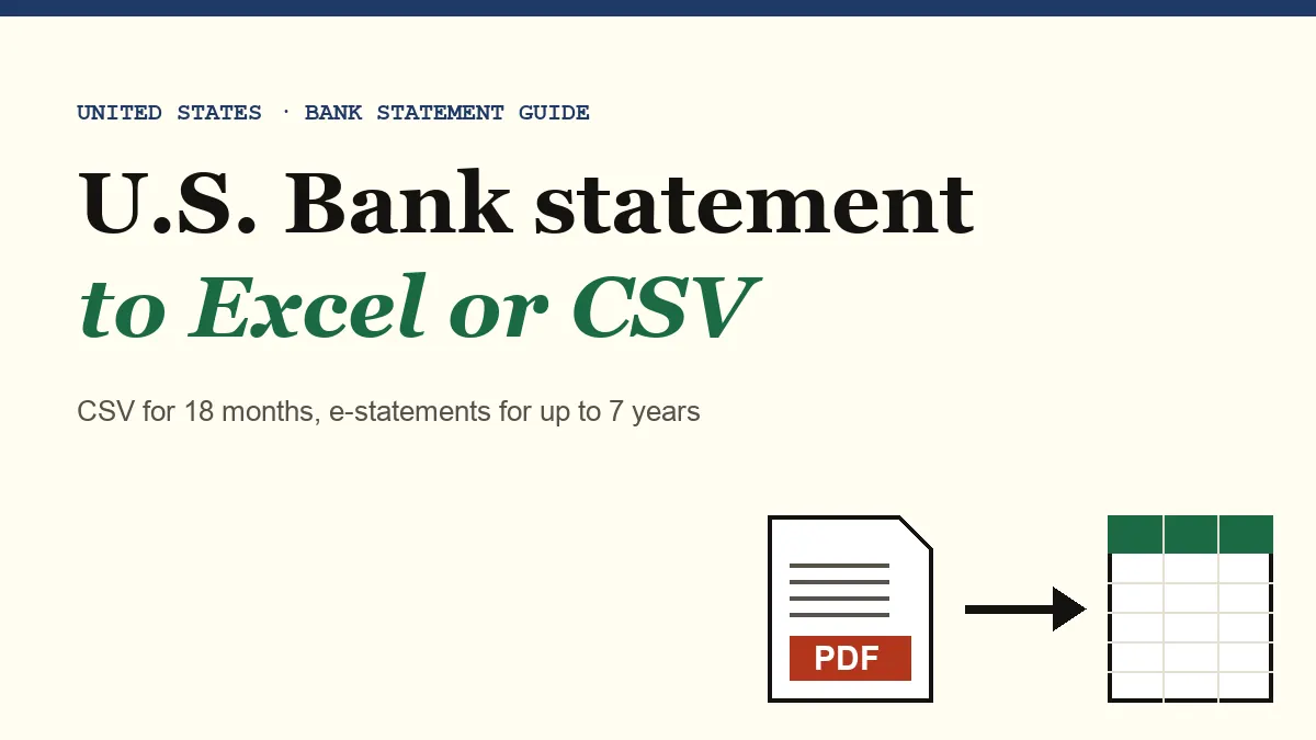 U.S. Bank e-statement PDF changed into an Excel spreadsheet, guide cover image