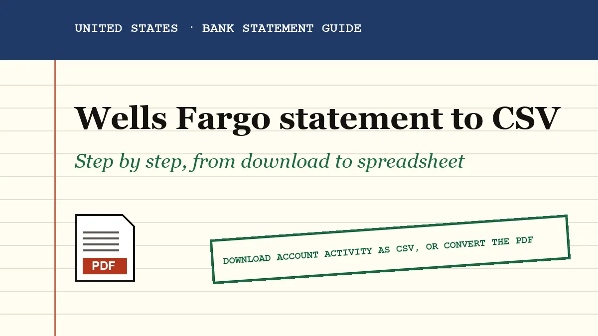 Wells Fargo statement PDF becoming a CSV file, cover image for the guide